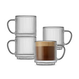 Haven Fluted Stackable Double Wall Glass Mugs, Set of 4, 5.5oz