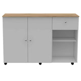 Kitchen Island Cart Victoria, Four Interior Shelves, Six Carters, One Drawer, Double Door Cabinet