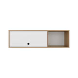 Sahara 47" Wide One-Door Wall Cabinet with Three Shelves and Pull-Up Door, Modern Storage Solution for Home Office, Living Room, Kitchen, and Garage, Stylish and Space-Saving Wall-Mounted Cabinet with White and Natural Oak Finish
