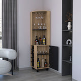 Tuhome Kaia 70-Inch Tall Corner Bar Cabinet with Built-In Wine Storage, Ten Bottle Cubbies, Four Shelves, Stemware Rack, Space-Saving Home Bar Furniture for Living Room or Dining Room Organization