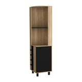 Tuhome Kaia 70-Inch Tall Corner Bar Cabinet with Built-In Wine Storage, Ten Bottle Cubbies, Four Shelves, Stemware Rack, Space-Saving Home Bar Furniture for Living Room or Dining Room Organization