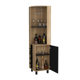 Tuhome Kaia 70-Inch Tall Corner Bar Cabinet with Built-In Wine Storage, Ten Bottle Cubbies, Four Shelves, Stemware Rack, Space-Saving Home Bar Furniture for Living Room or Dining Room Organization