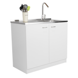 TUHOME Napoles Utility Sink Cabinet with Integrated Steel Sink, Double Door Storage, Interior Shelf and Durable Aluminum Countertop Offering Practical Organization and Functional Workspace.