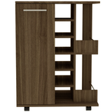 Tuhome Bar Cart with Two External Shelves, Four Casters, Six Built-In Wine Rack, Single Door Cabinet, Modern Design for Home Bar or Living Room