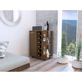 Tuhome Bar Cart with Two External Shelves, Four Casters, Six Built-In Wine Rack, Single Door Cabinet, Modern Design for Home Bar or Living Room