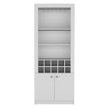 Nero 74-Inch Tall Bar Cabinet with Glass Holder Stemware Rack, 4 Shelves, 10-Bottle Wine Cubbies and Multi-Use Storage, Modern Liquor Cabinet and Home Bar Unit for Organized Display and Sophisticated Entertainment