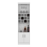 Kevil 71-Inch Tall Bar Cabinet with Pull-Out Tray, 12-Bottle Wine Cubbies, Glass Holder Stemware Rack, Multi-Tier Shelves, Liquor Storage, Adjustable Compartments and Modern Freestanding Design for Home Entertainment