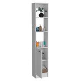 Parks Linen Bathroom Storage Cabinet with One Door and Six Shelves, Tall Freestanding Organizer for Bathroom, Living Room or Kitchen, Multi-Purpose Slim Storage Tower for Towels, Toiletries, Pantry Items and Household Organization