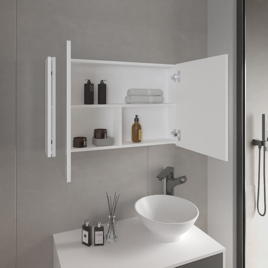 TUHOME Bouti 19.7-Inch High by 31.5-Inch Wide Double-Door Mirror Medicine Cabinet with Three Interior Shelves, Wall-Mounted Storage Organizer for Bathroom or Kitchen Essentials, Modern Space-Saving Cabinet Design