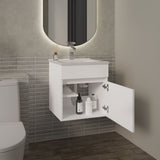 Primavera 18" Wide Floating Bathroom Vanity with One Cabinet and Two Open Shelves, Compact Wall-Mounted Modern Vanity for Small Bathrooms, Storage Organizer for Towels, Toiletries, and Essentials