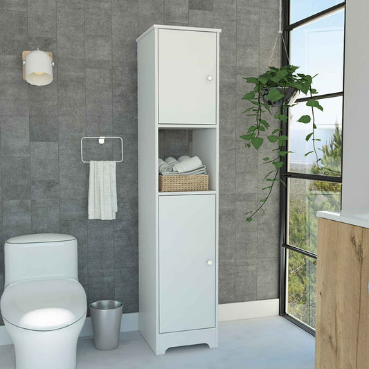 Tuhome Ibis Linen Cabinet with Double Doors, Four Interior Shelves, Two Cabinets, Elegant Design for Bedroom, Bathroom, or Utility Storage