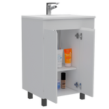 TUHOME Meka 24 Inch Bathroom Vanity with Double Door Cabinet, Tiered Interior Shelves, Open Cubbies and Integrated Sink Offering Modern Storage, Practical Organization and Durable Engineered Wood Construction for Home Bathrooms