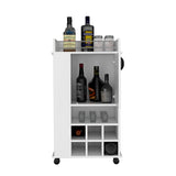 Fargo Bar Cart with Built-In Wine Storage for Six Bottles, Single-Door Cabinet, Open Display Shelf, Spacious Serving Top and Smooth-Rolling Casters for Versatile Home Entertaining and Stylish Beverage Organization