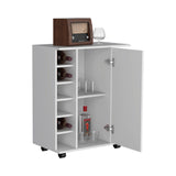 Lothian Bar Cart with Single-Door Cabinet, Two Side Storage Shelves, Built-In Six-Bottle Wine Rack and Smooth-Rolling Casters for Mobile Entertaining, Organized Beverage Service and Stylish Home Bar Functionality
