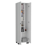 TUHOME Lake Broom Cabinet with Slim Design, Inner Adjustable Shelves, Side Broom Hangers and Lower Storage Niche Offering Compact Home Organization, Cleaning Tool Management and Durable Engineered Wood Construction