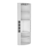 Oban Corner Bar Cabinet with Five Shelves, Eight Bottle Cubbies and Stemware Storage, Space-Saving Full-Corner Design for Home Entertainment, Multi-Level Display and Organized Beverage Storage for Modern Living Spaces