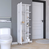 TUHOME Crovie Linen Bathroom Cabinet with Four Open Shelves, Tall Space-Saving Vertical Storage Unit for Towels, Toiletries and Essentials, Modern 63-Inch High Organizer Designed for Fresh, Functional Bathroom Decor