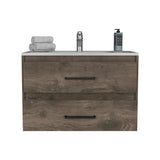 Praga Floating Vanity Sink with Two Storage Drawers, Wall-Mounted Space-Saving Design, Modern Handles and Integrated Basin for Enhanced Bathroom Organization, Contemporary Style and Everyday Convenience