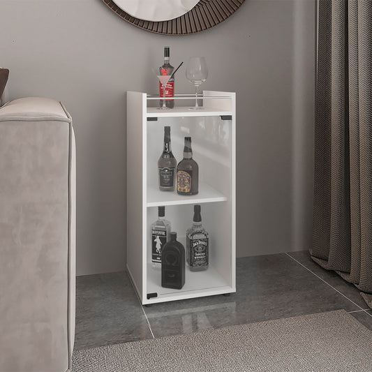 TUHOME Theba Minibar Cabinet with Two Doors, Open Center Shelf and Compact Modern Design, Functional Bar Storage Solution for Small Spaces, Ideal for Organizing Drinks, Glassware and Entertaining Essentials in Any Home