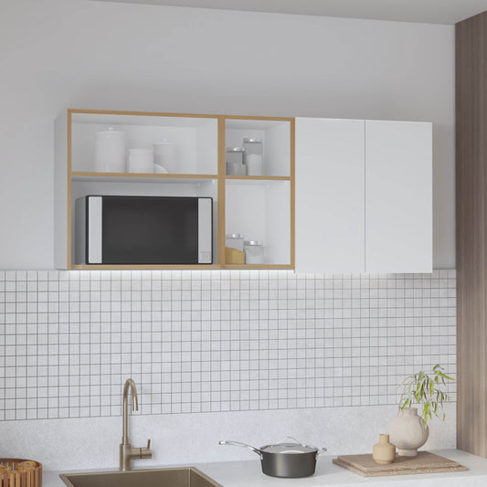 Corinto 59" Wide Two-Door Wall Cabinet with Four Open Shelves and Removable Drying Dish Rack, Wall Mounted Storage Cabinet for Kitchen, Garage, Laundry Room, Mudroom and Home Organization
