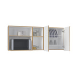 Corinto 59" Wide Two-Door Wall Cabinet with Four Open Shelves and Removable Drying Dish Rack, Wall Mounted Storage Cabinet for Kitchen, Garage, Laundry Room, Mudroom and Home Organization