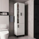 Stanton Tall Storage Cabinet with Two Doors and Three Open Shelves, Freestanding Vertical Organizer for Towels, Toiletries, and Cleaning Supplies, Perfect for Bathrooms, Laundry Rooms, and Utility Spaces
