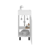 Bethel Free-Standing Bathroom Vanity Cabinet with Integrated Resin Sink Basin, One Access Door and Two Interior Shelves, Functional Storage for Toiletries, Compact Design for Small Bathrooms or Powder Rooms