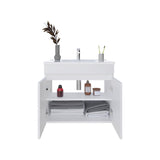Chaux Floating Vanity, Wall-Mounted Bathroom Unit with Double Soft-Close Doors, Durable Resin Sink, Two Open Shelves for Smart Storage, Modern Bathroom Storage Solution for Small Spaces and Compact Bathrooms