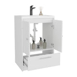 Madison Freestanding Bathroom Vanity Console Modern Design Featuring Two Cabinet Doors and One Pull-Out Utility Drawer Ample Storage Solution for Superior Organization and Utility in Large Spaces