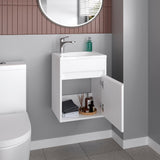 Furman Wide Floating Bathroom Vanity with Resin Sink, Wall-Mounted Design, One-Door Cabinet for Storage, Compact 18" Vanity for Modern Bathrooms