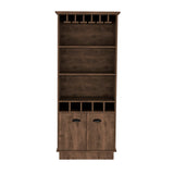 Dundee 70-Inch High Bar Cabinet with 10 Glass Slots, 5 Bottle Cubbies, 3 Open Shelves and Lower Storage Cabinet for Home Bar, Living Room or Dining Room Organization and Beverage Display