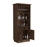 Dundee 70-Inch High Bar Cabinet with 10 Glass Slots, 5 Bottle Cubbies, 3 Open Shelves and Lower Storage Cabinet for Home Bar, Living Room or Dining Room Organization and Beverage Display