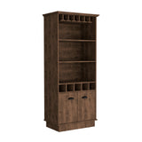 Dundee 70-Inch High Bar Cabinet with 10 Glass Slots, 5 Bottle Cubbies, 3 Open Shelves and Lower Storage Cabinet for Home Bar, Living Room or Dining Room Organization and Beverage Display