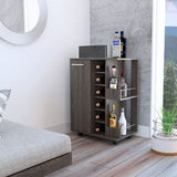 Tuhome Bar Cart with Two External Shelves, Four Casters, Six Built-In Wine Rack, Single Door Cabinet, Modern Design for Home Bar or Living Room