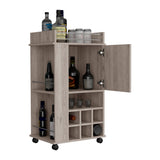 Fargo Bar Cart with Built-In Wine Storage for Six Bottles, Single-Door Cabinet, Open Display Shelf, Spacious Serving Top and Smooth-Rolling Casters for Versatile Home Entertaining and Stylish Beverage Organization