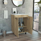 Tuhome Khari 24" Floor Cabinet with Double Doors, Two Shelves, Adjustable Legs, Modern Storage Solution for Bathroom