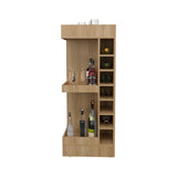 TUHOME Lyman 46" Tall Corner Bar Cabinet with Fourteen Wine Bottle Cubbies and Three-Tier Storage, Space-Saving Liquor Cabinet for Living Room or Dining Room, Modern Home Bar Organizer with Open Shelves and Contemporary Design