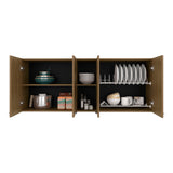 Tuhome Portofino 150" Wide Four-Door Wall Cabinet with Built-In Dish Rack, Double-Door Storage, Two Exterior Shelves, Two Interior Shelves, Kitchen Wall Organizer for Dishes and Appliances