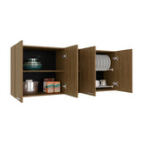 Tuhome Portofino 150" Wide Four-Door Wall Cabinet with Built-In Dish Rack, Double-Door Storage, Two Exterior Shelves, Two Interior Shelves, Kitchen Wall Organizer for Dishes and Appliances