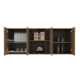 Tuhome Superior 150 Wall Cabinet with Six Doors, Glass Center Display, Built-In Dish Rack, Four Interior Shelves, Double-Door Storage, Kitchen Wall Organizer for Dishes, Cups, and Small Appliances
