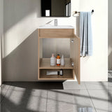 Nissi Floating Wall-Mounted Bathroom Vanity with Resin Sink, One-Door Cabinet, Compact 18" Design in Natural Oak, Space-Saving and Modern Solution for Small Bathrooms, Powder Rooms, and Guest Bathrooms