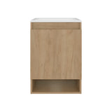 Nissi Floating Wall-Mounted Bathroom Vanity with Resin Sink, One-Door Cabinet, Compact 18" Design in Natural Oak, Space-Saving and Modern Solution for Small Bathrooms, Powder Rooms, and Guest Bathrooms