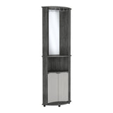 TUHOME Chicago Mirrored Corner Bar Cabinet with Double Glass Doors, Stemware Rack, Two Open Shelves and Space-Saving Triangular Design, Elegant Vertical Liquor Storage Solution for Living Rooms and Home Entertainment Areas