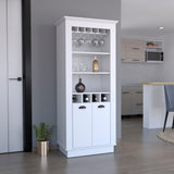 TUHOME Lafayette Bar Cabinet with 4-Bottle Rack, Upper Glass Holder for Ten Glasses and Dual Door Storage Offering Modern Entertainment Organization, Multiple Interior Shelves and Durable Construction for Home Hosting Spaces