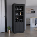 TUHOME Lafayette Bar Cabinet with 4-Bottle Rack, Upper Glass Holder for Ten Glasses and Dual Door Storage Offering Modern Entertainment Organization, Multiple Interior Shelves and Durable Construction for Home Hosting Spaces