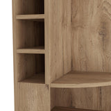Oban Corner Bar Cabinet with Five Shelves, Eight Bottle Cubbies and Stemware Storage, Space-Saving Full-Corner Design for Home Entertainment, Multi-Level Display and Organized Beverage Storage for Modern Living Spaces