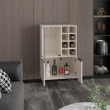 TUHOME Aster Bar Cabinet with Double Doors, Glass Display Compartment, Eight Bottle Cubbies and Stemware Storage, Versatile Organization for Dining or Living Spaces, Modern Design Ideal for Entertaining and Everyday Home Use