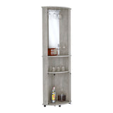TUHOME Chicago Mirrored Corner Bar Cabinet with Double Glass Doors, Stemware Rack, Two Open Shelves and Space-Saving Triangular Design, Elegant Vertical Liquor Storage Solution for Living Rooms and Home Entertainment Areas