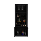 Nero 74-Inch Tall Bar Cabinet with Glass Holder Stemware Rack, 4 Shelves, 10-Bottle Wine Cubbies and Multi-Use Storage, Modern Liquor Cabinet and Home Bar Unit for Organized Display and Sophisticated Entertainment