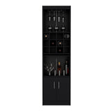Kevil 71-Inch Tall Bar Cabinet with Pull-Out Tray, 12-Bottle Wine Cubbies, Glass Holder Stemware Rack, Multi-Tier Shelves, Liquor Storage, Adjustable Compartments and Modern Freestanding Design for Home Entertainment